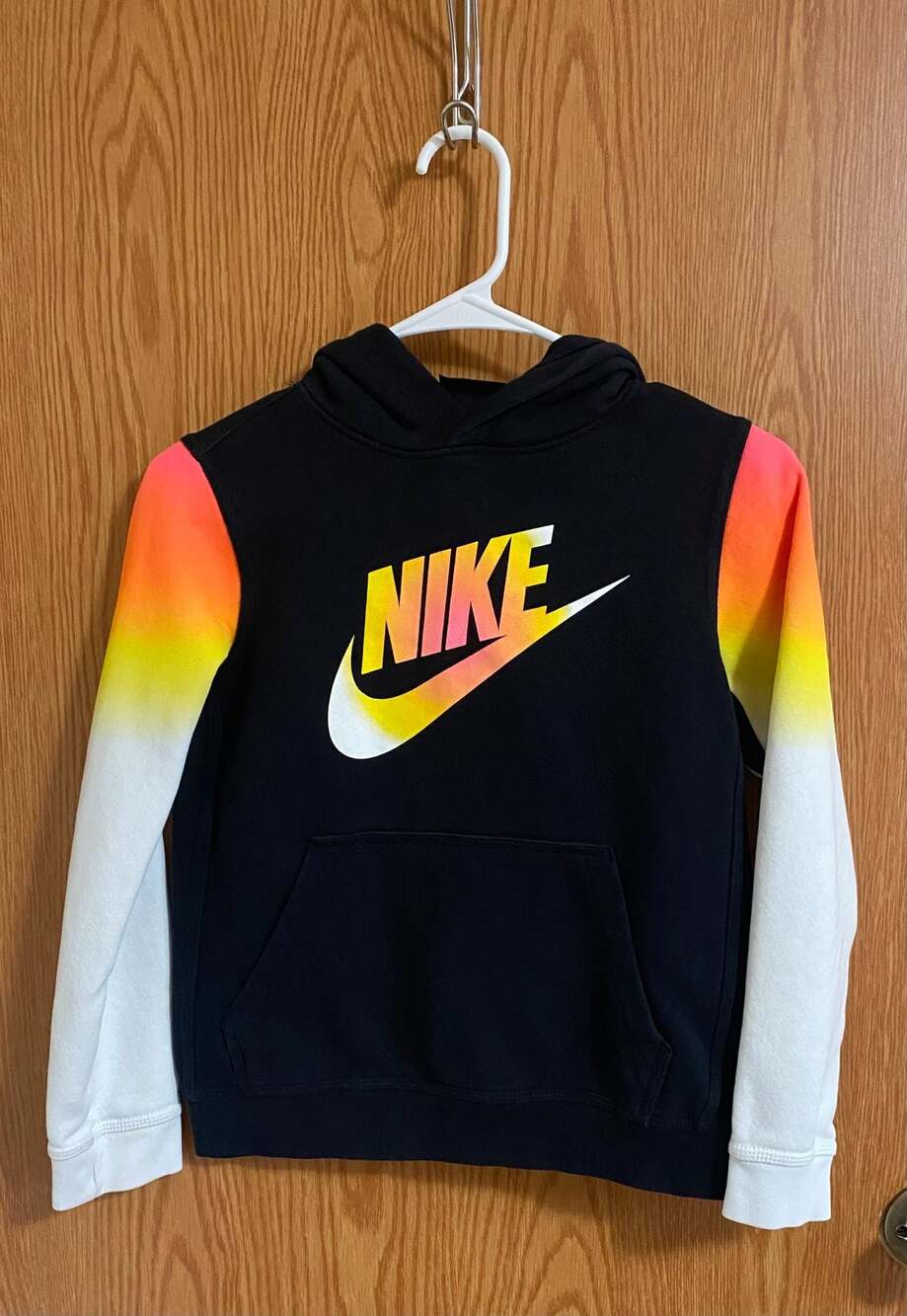 Nike Gradient Futura Logo Pullover Hoodie Black White Orange Yellow Size M